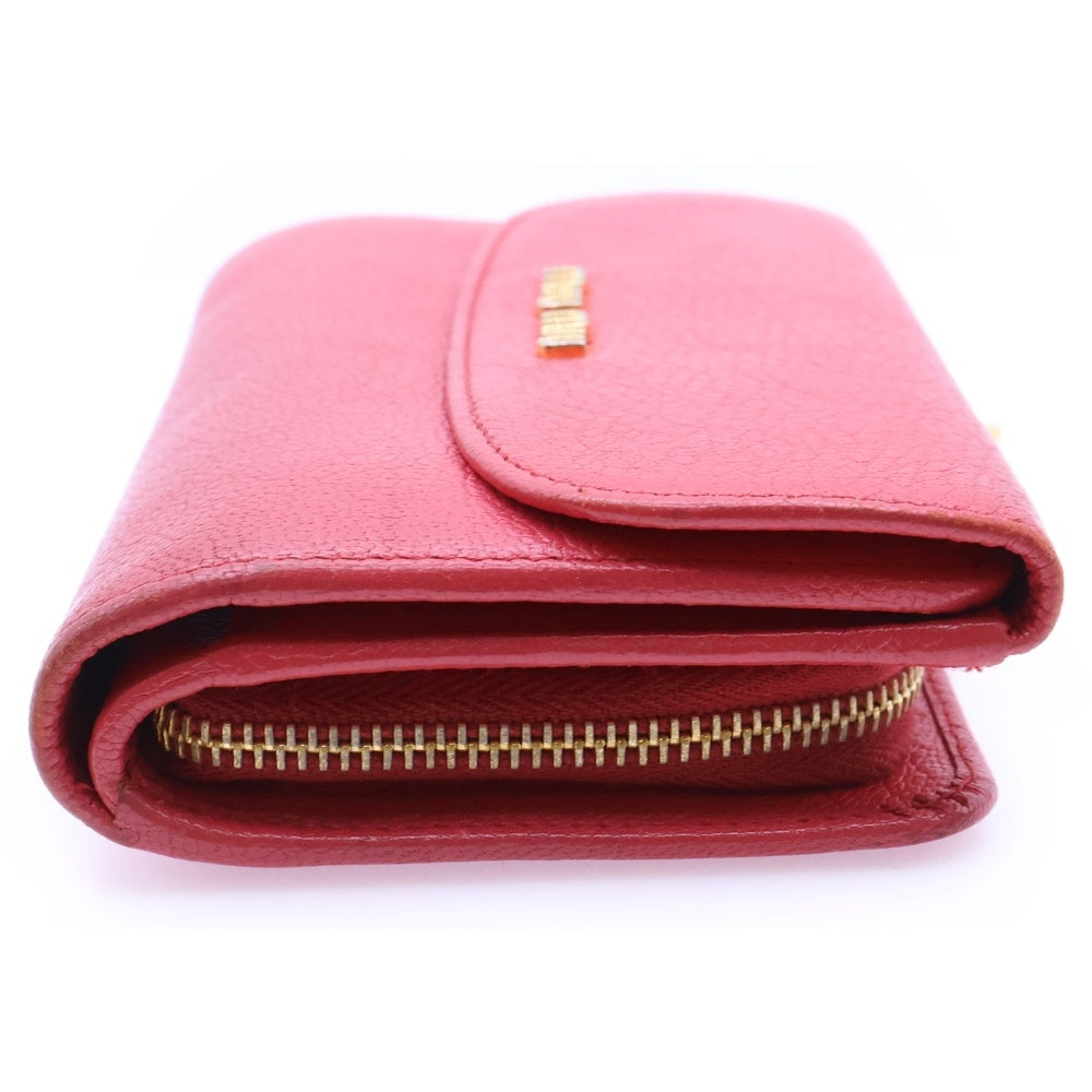 miumiu(ミュウミュウ) ロゴ フラップ ロングウォレット 長財布 カードケース レザー ピンク ゴールド金具 レディース