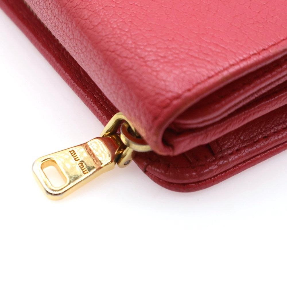 miumiu(ミュウミュウ) ロゴ フラップ ロングウォレット 長財布 カードケース レザー ピンク ゴールド金具 レディース