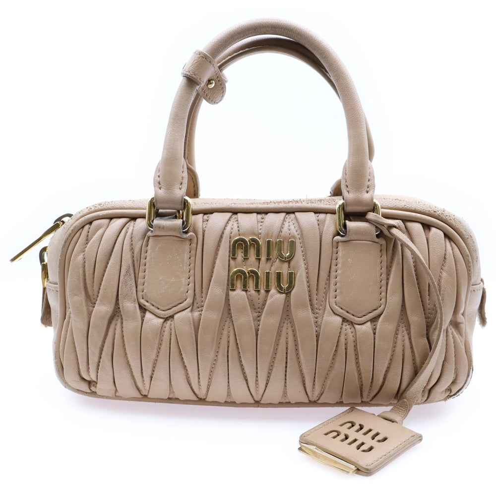 miumiu(ミュウミュウ) マテラッセ 2WAYショルダーバッグ ハンドバッグ ミニバッグ ベージュ レザー 5BB148 ゴールド金具