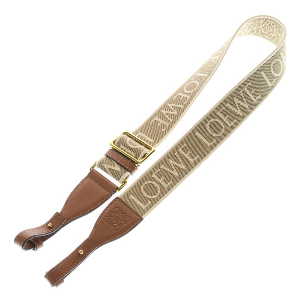 LOEWE(ロエベ) ショルダーストラップ ロゴ ブラウン×ベージュ レザー×キャンバス ゴールド金具