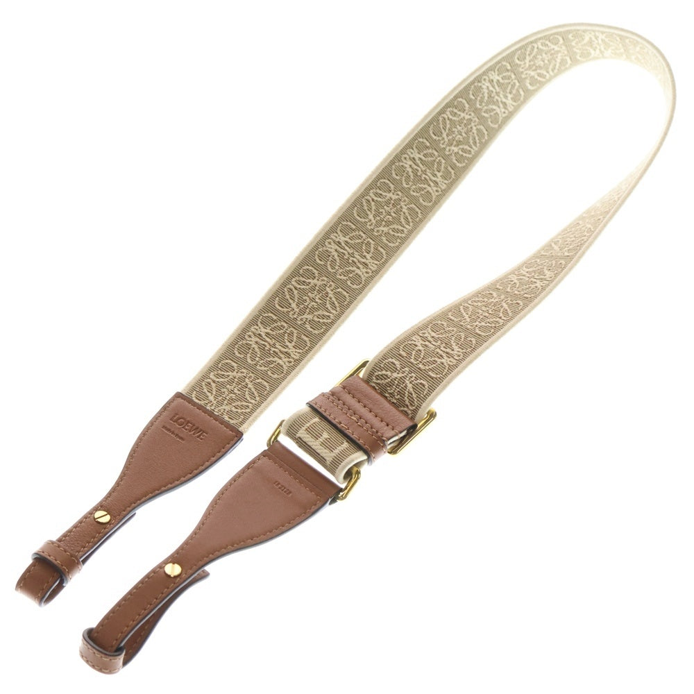 LOEWE(ロエベ) ショルダーストラップ ロゴ ブラウン×ベージュ レザー×キャンバス ゴールド金具