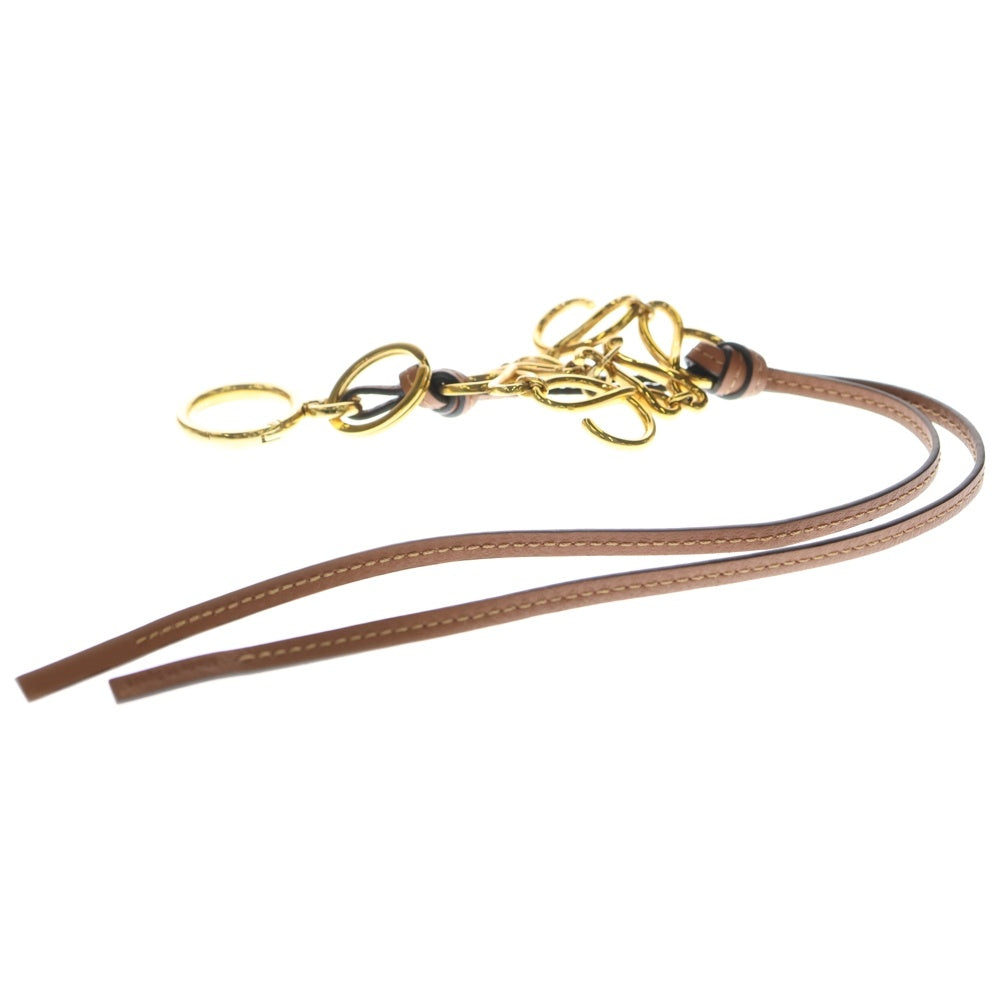 LOEWE(ロエベ) アナグラム ロゴ キーホルダー キーリング バッグチャーム ブラウン ゴールド金具 レザー