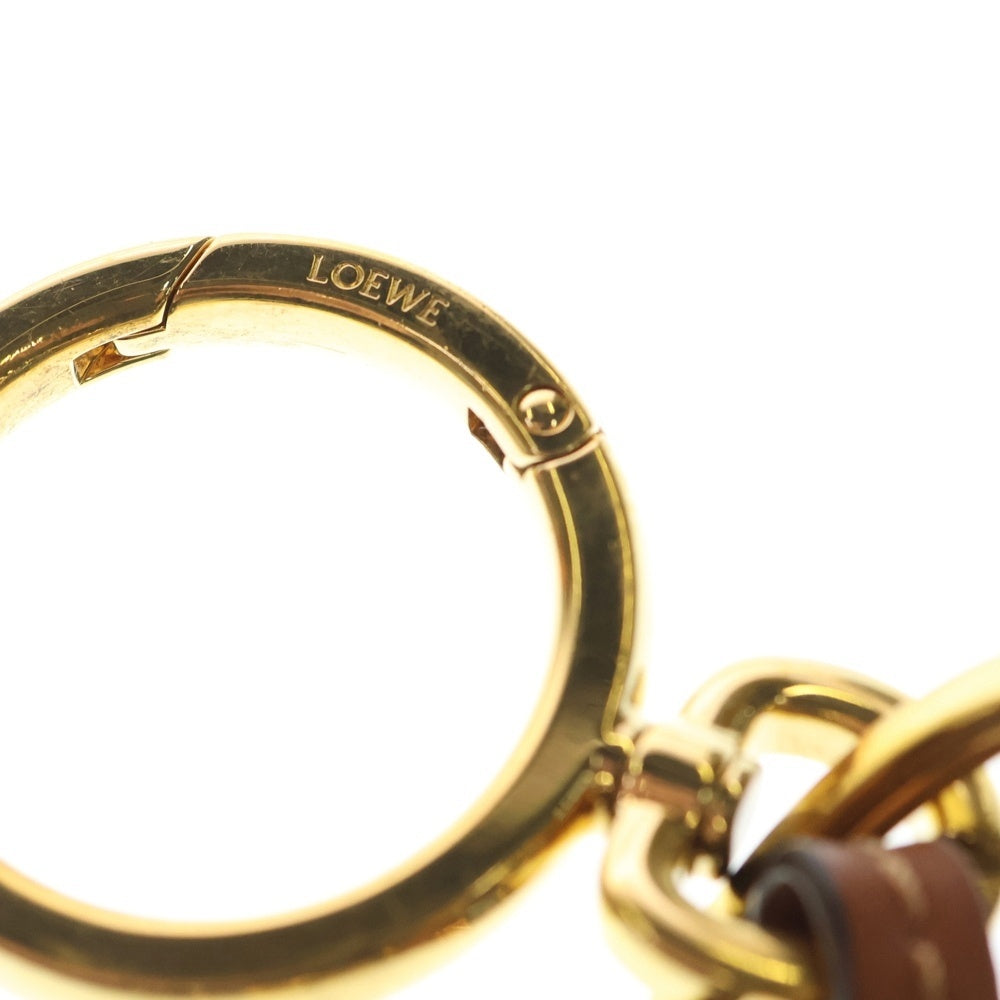 LOEWE(ロエベ) アナグラム ロゴ キーホルダー キーリング バッグチャーム ブラウン ゴールド金具 レザー
