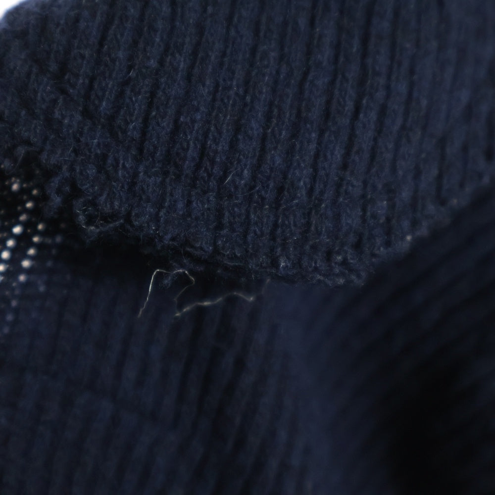 COMME des GARCONS(コムデギャルソン) 14AW AD2014 シルクスカーフ切り替え ウールニット 丸襟 半袖ロング フレア ワンピース ネイビー レディース GN-O040