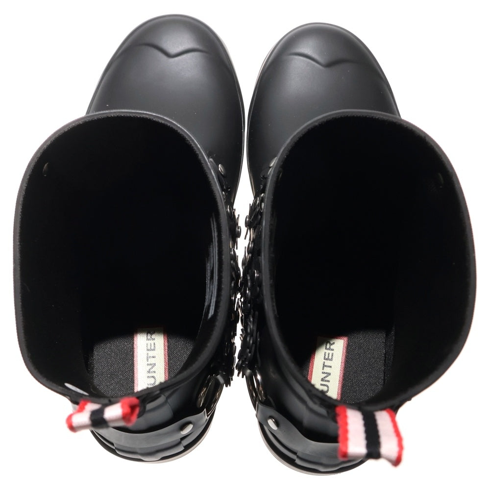 HUNTER(ハンター) ×noir kei ninomiya ノワール ケイニノミヤ フラワー装飾 スタッズ ラバー レイン ショートブーツ シューズ ブラック レディース