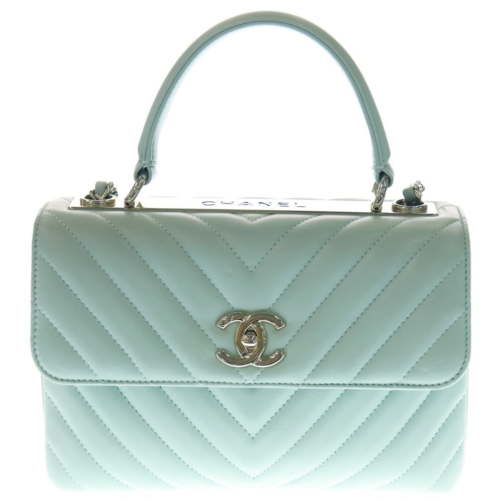 CHANEL(シャネル) トレンディCC トップハンドル 2wayショルダーバッグ ハンドバッグ ミント ラムスキン ゴールド金具