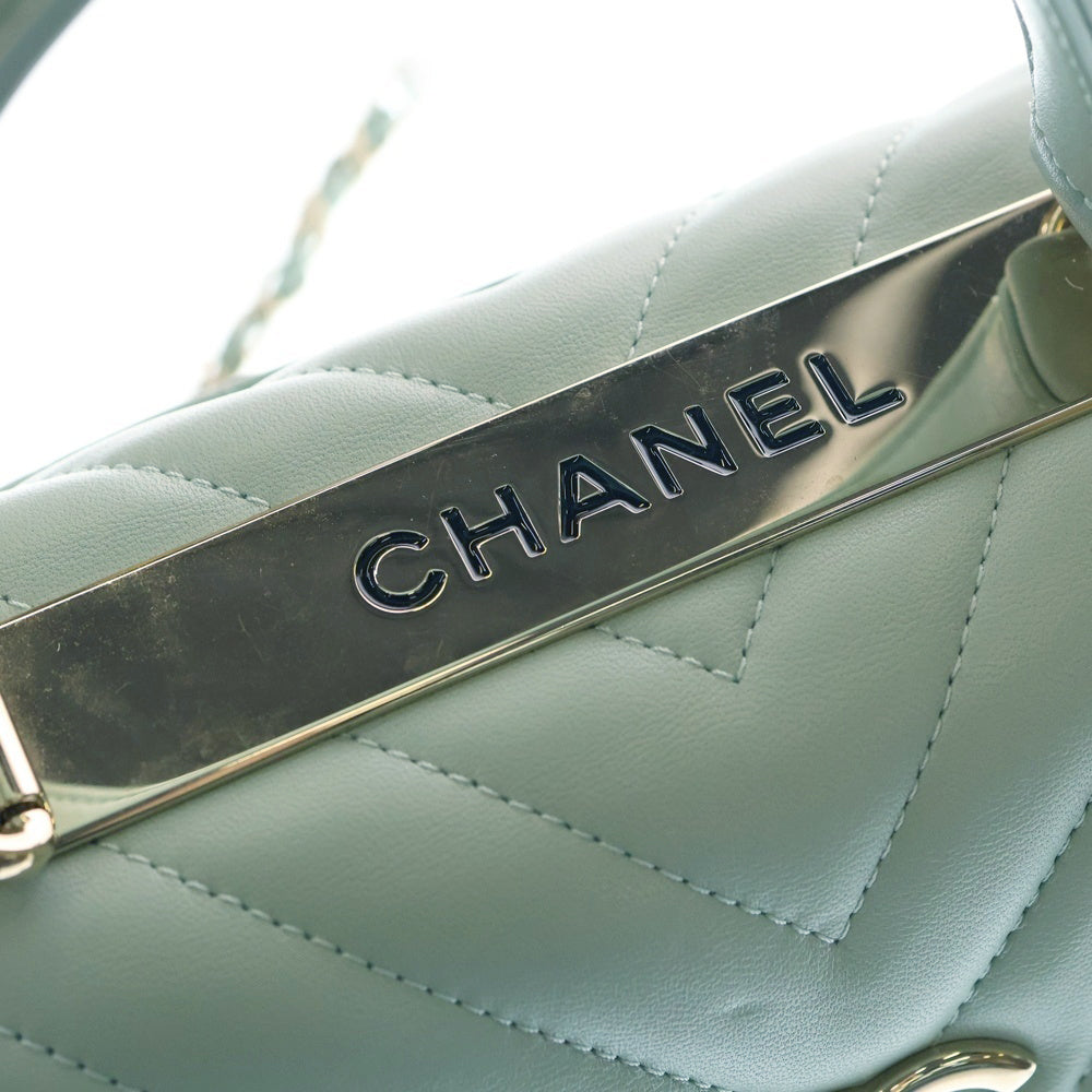 CHANEL(シャネル) トレンディCC トップハンドル 2wayショルダーバッグ ハンドバッグ ミント ラムスキン ゴールド金具