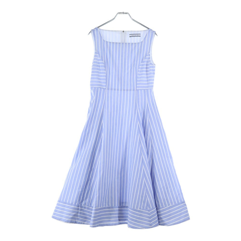 FOXEY(フォクシー) ルシェルドレス ストライプ総柄 コットン ノースリーブ ミディアム フレア ワンピース ライトブルー/ホワイト レディース 42836-NA000601SI