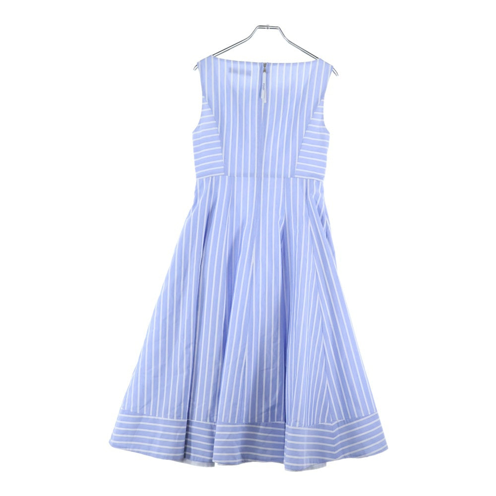 FOXEY(フォクシー) ルシェルドレス ストライプ総柄 コットン ノースリーブ ミディアム フレア ワンピース ライトブルー/ホワイト レディース 42836-NA000601SI