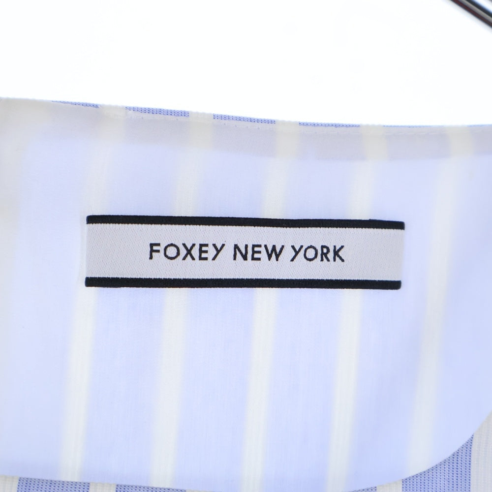 FOXEY(フォクシー) ルシェルドレス ストライプ総柄 コットン ノースリーブ ミディアム フレア ワンピース ライトブルー/ホワイト レディース 42836-NA000601SI