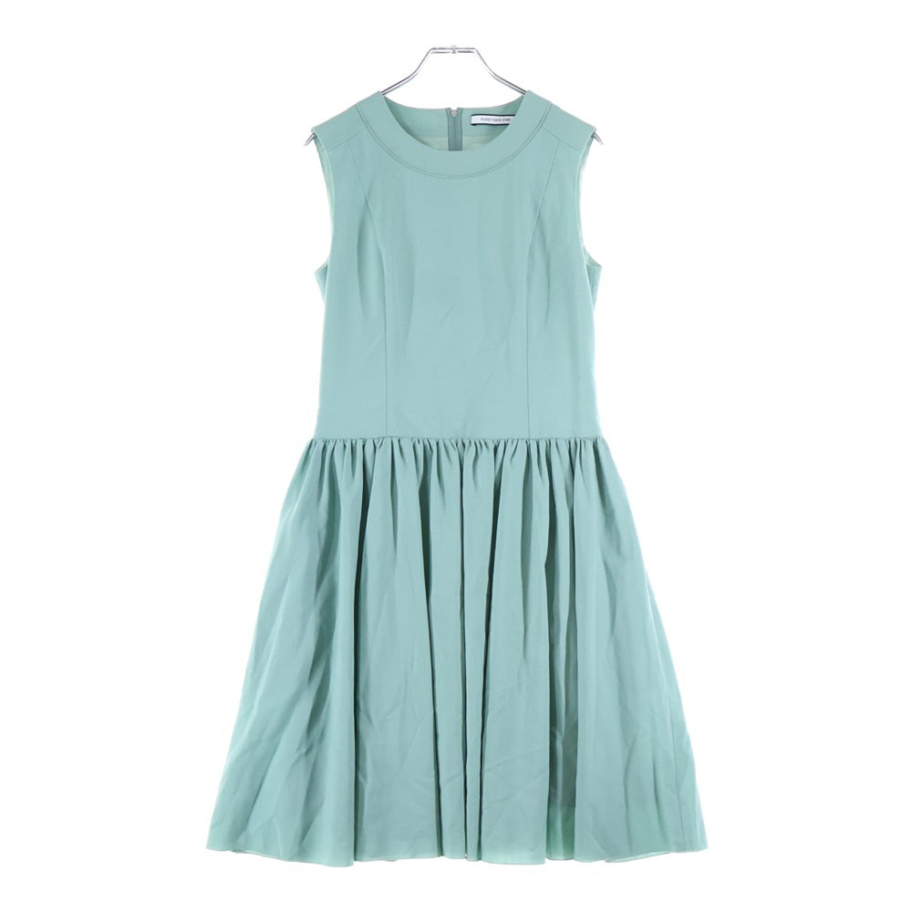 FOXEY(フォクシー) レーヨン ウール混 ギャザー クルーネック ノースリーブ ミディアム フレア ワンピース ライトグリーン レディース 39814-NA0FZ103PR