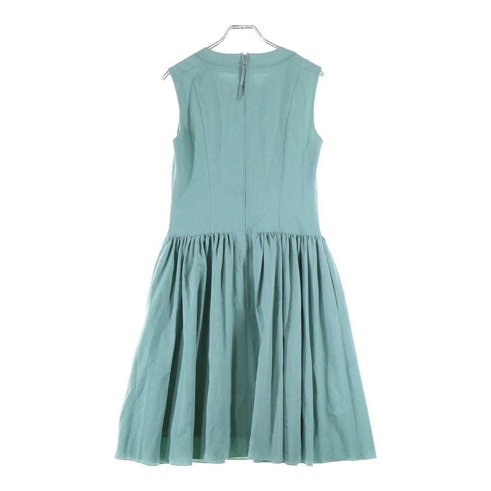 FOXEY(フォクシー) レーヨン ウール混 ギャザー クルーネック ノースリーブ ミディアム フレア ワンピース ライトグリーン レディース 39814-NA0FZ103PR