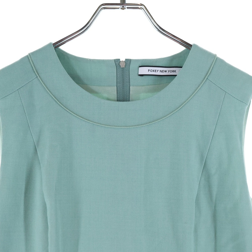 FOXEY(フォクシー) レーヨン ウール混 ギャザー クルーネック ノースリーブ ミディアム フレア ワンピース ライトグリーン レディース 39814-NA0FZ103PR