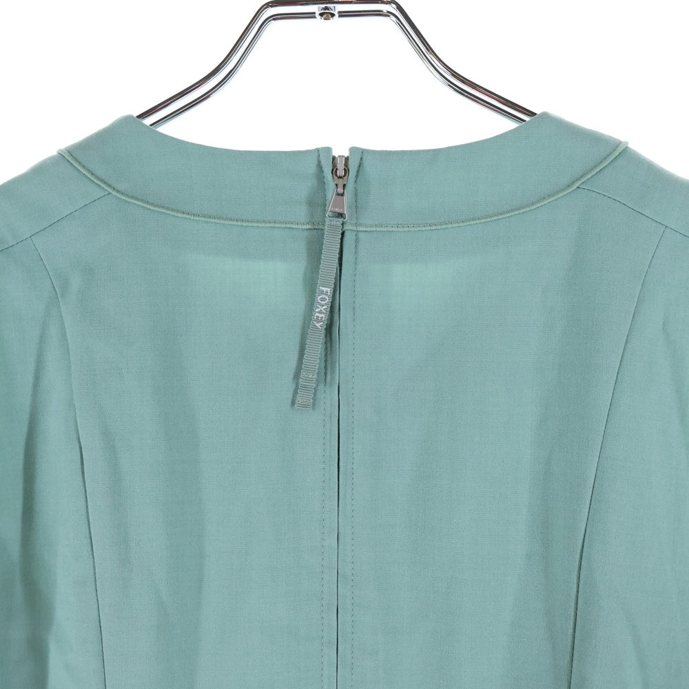 FOXEY(フォクシー) レーヨン ウール混 ギャザー クルーネック ノースリーブ ミディアム フレア ワンピース ライトグリーン レディース 39814-NA0FZ103PR