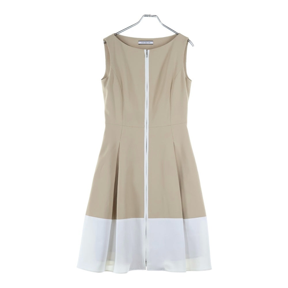 FOXEY(フォクシー) ジップアップ バイカラー ノースリーブ ミディアム フレア ワンピース ベージュ/ホワイト レディース 41976-NA00F619PR