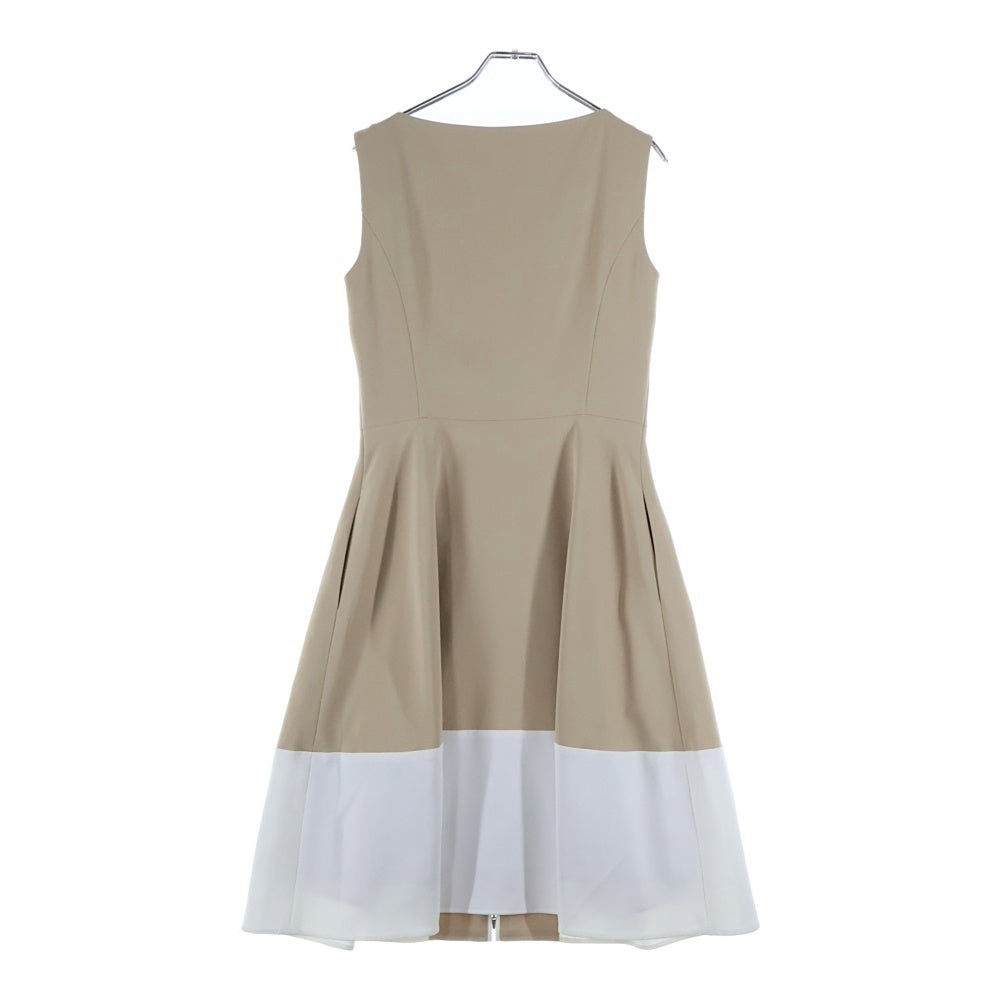 FOXEY(フォクシー) ジップアップ バイカラー ノースリーブ ミディアム フレア ワンピース ベージュ/ホワイト レディース 41976-NA00F619PR