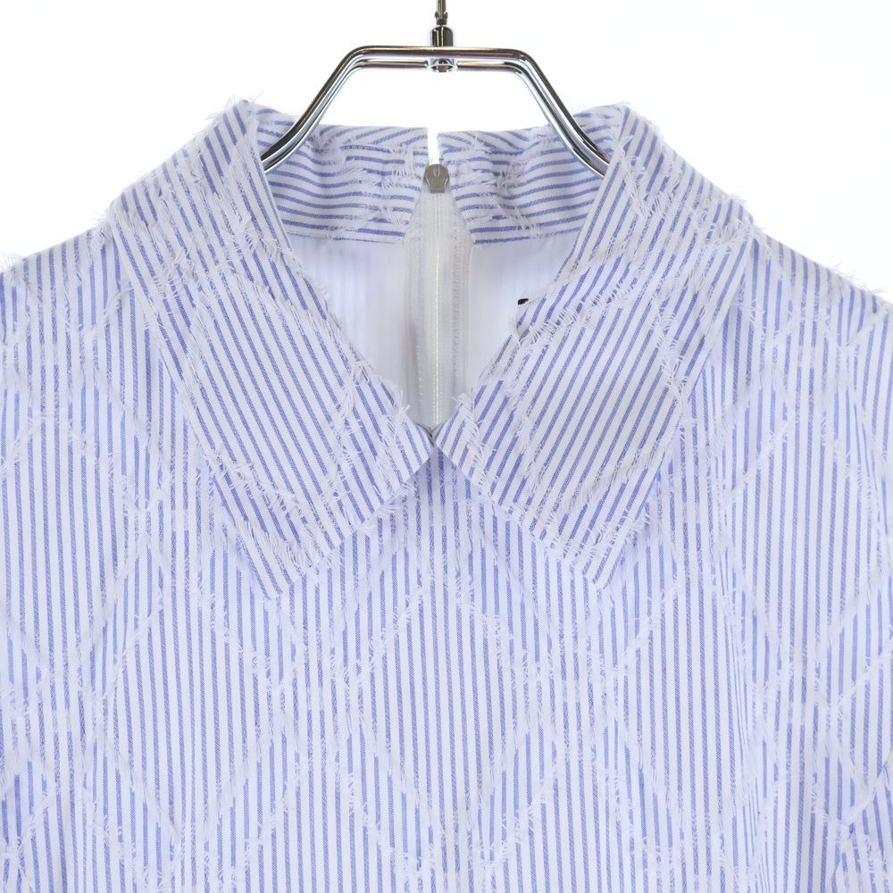 FOXEY(フォクシー) リーブル ストライプ総柄 ジャガード コットン ミディアム フレア ワンピース ライトブルー/ホワイト レディース 42778-NS000624T