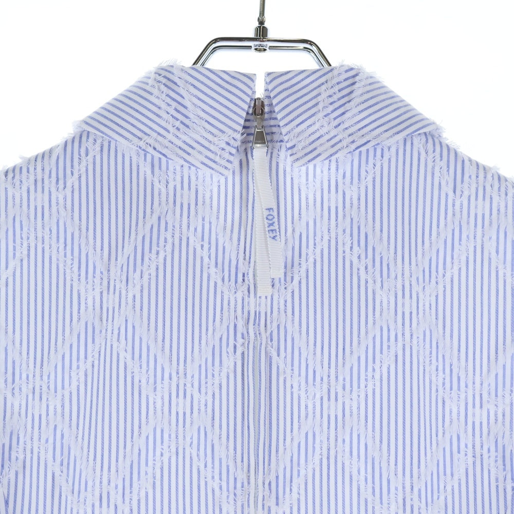 FOXEY(フォクシー) リーブル ストライプ総柄 ジャガード コットン ミディアム フレア ワンピース ライトブルー/ホワイト レディース 42778-NS000624T