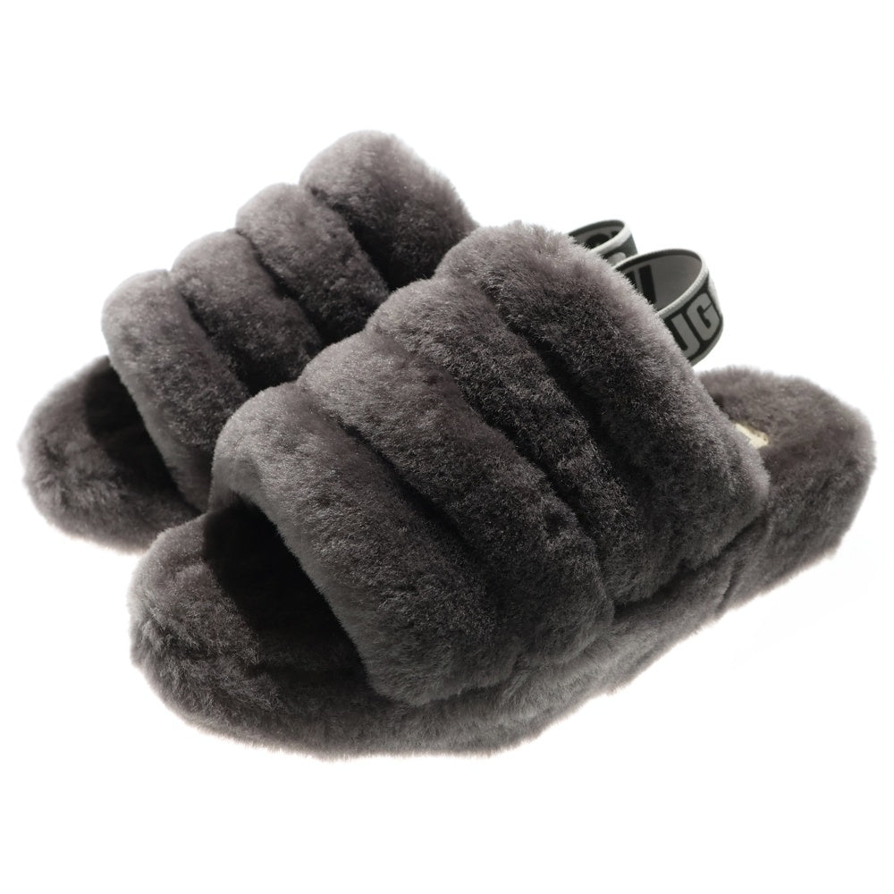 UGG(アグ) Fluff Yeah Slide フラッフ イヤー スライド ロゴベルト ファー フラットサンダル グレー レディース 1095119