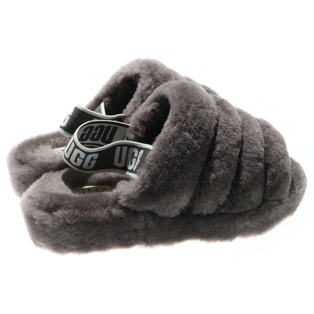 UGG(アグ) Fluff Yeah Slide フラッフ イヤー スライド ロゴベルト ファー フラットサンダル グレー レディース 1095119