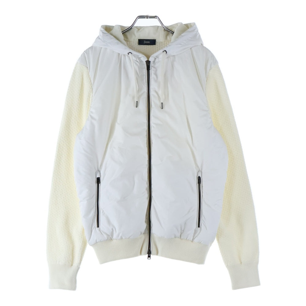 HERNO(ヘルノ) ウォーターレペレントバデッドポリエステル ハニカムコットンニット ハイブリッド ジップアップ フーデッド ジャケット ホワイト MC000141U-72018-1100