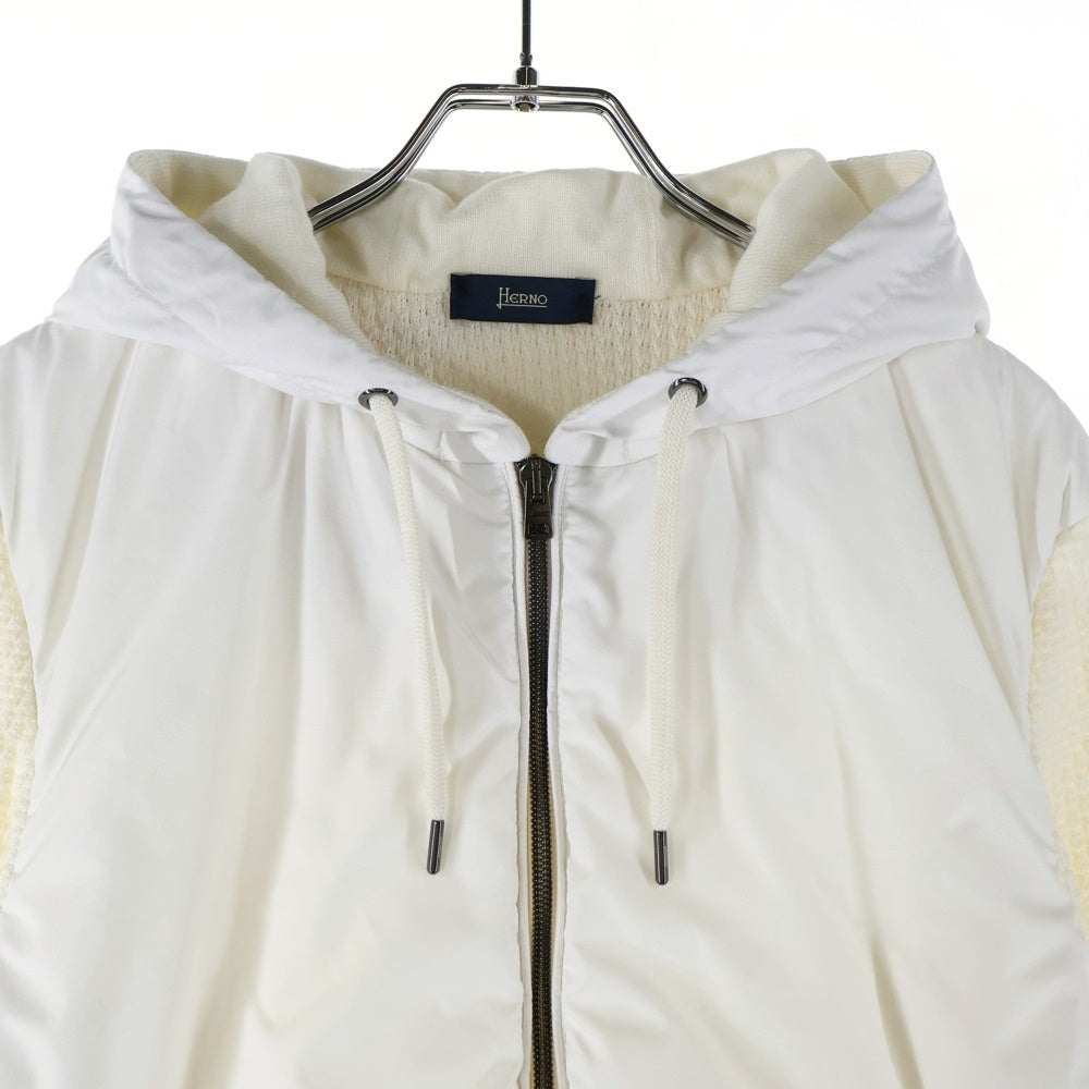 HERNO(ヘルノ) ウォーターレペレントバデッドポリエステル ハニカムコットンニット ハイブリッド ジップアップ フーデッド ジャケット ホワイト MC000141U-72018-1100