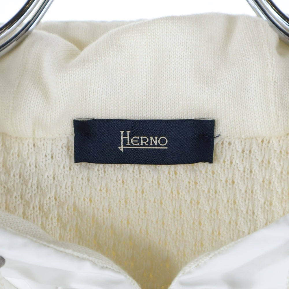 HERNO(ヘルノ) ウォーターレペレントバデッドポリエステル ハニカムコットンニット ハイブリッド ジップアップ フーデッド ジャケット ホワイト MC000141U-72018-1100