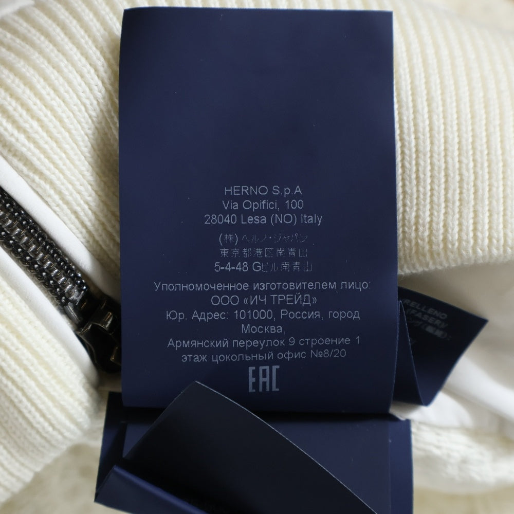 HERNO(ヘルノ) ウォーターレペレントバデッドポリエステル ハニカムコットンニット ハイブリッド ジップアップ フーデッド ジャケット ホワイト MC000141U-72018-1100