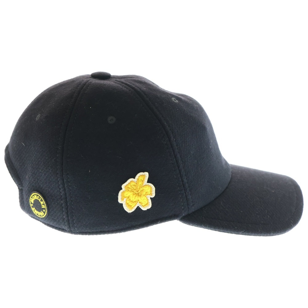 MONCLER(モンクレール) ×FRAGMENT コラボ ワッペンロゴ ナイロン混ウールベースボールキャップ 帽子 ブラック I209U3B00005 596UA