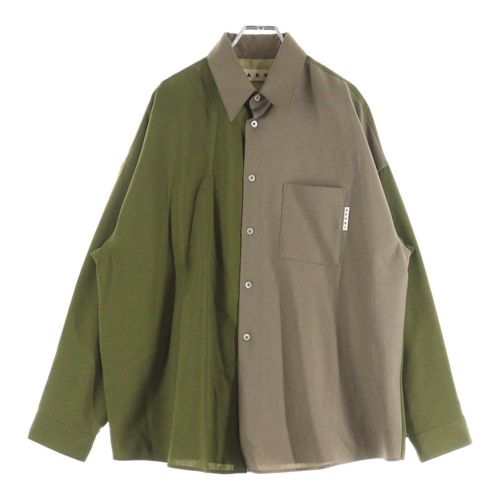 MARNI(マルニ) 22SS トロピカルウール バイカラー 長袖シャツ ベージュ/カーキ CUMU0061QU TW839