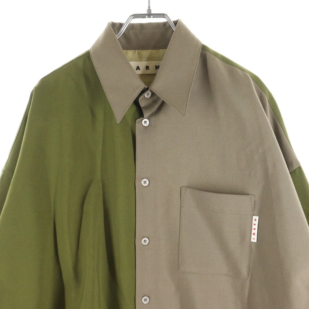 MARNI(マルニ) 22SS トロピカルウール バイカラー 長袖シャツ ベージュ/カーキ CUMU0061QU TW839