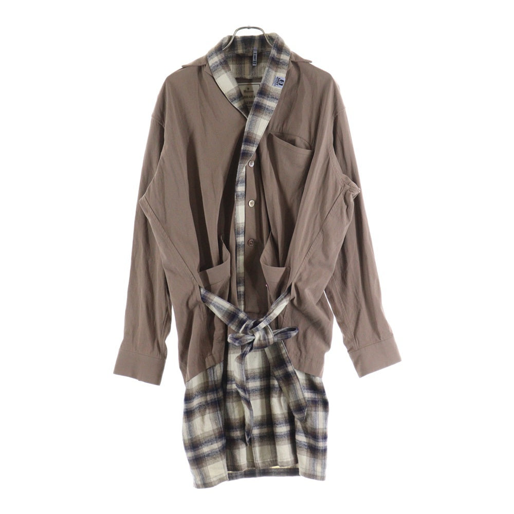 MAISON MIHARAYASUHIRO(メゾンミハラヤスヒロ) 25SS シャツドッキング チェック柄 フランネル ショールカラー ガウン ロング コート ベージュ A10SH077