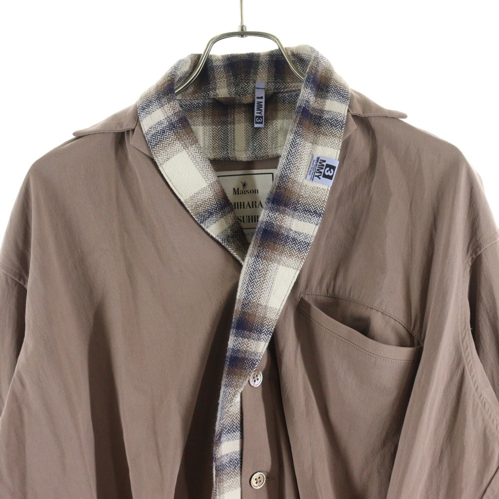 MAISON MIHARAYASUHIRO(メゾンミハラヤスヒロ) 25SS シャツドッキング チェック柄 フランネル ショールカラー ガウン ロング コート ベージュ A10SH077
