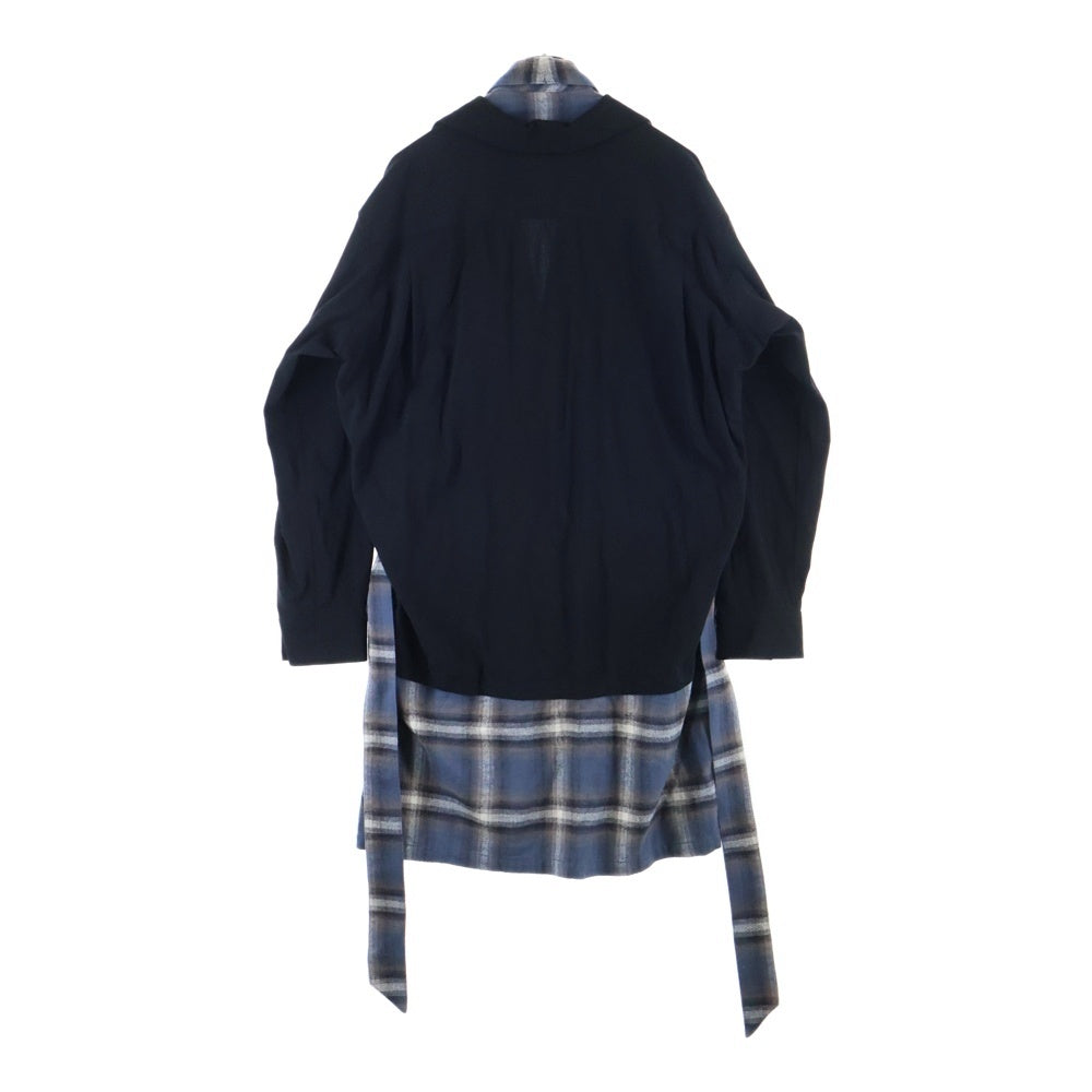 MAISON MIHARAYASUHIRO(メゾンミハラヤスヒロ) 25SS シャツドッキング ショールカラー フランネル チェック柄 ガウン ロング コート ブラック/ブルー A10SH077