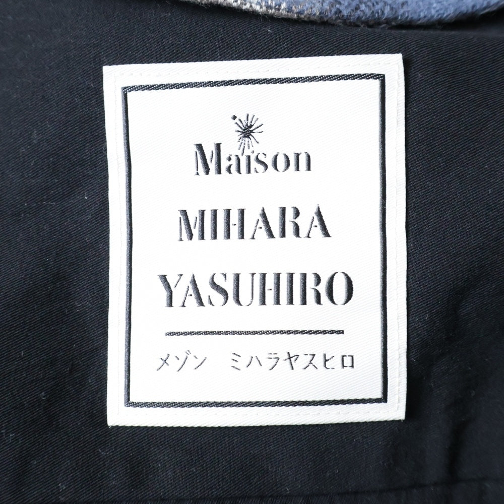 MAISON MIHARAYASUHIRO(メゾンミハラヤスヒロ) 25SS シャツドッキング ショールカラー フランネル チェック柄 ガウン ロング コート ブラック/ブルー A10SH077