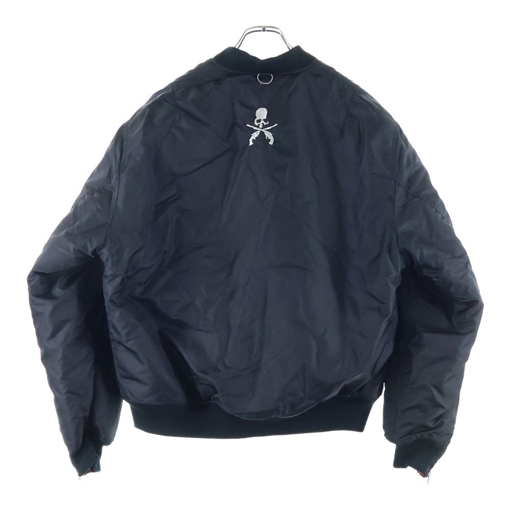 mastermind(マスターマインド) 23SS ×roarguns ロアーガンズ バックスカル 刺繍 ジップアップ フライト ボンバージャケット ブルゾン MA-1 ブラック MW22C09-BL101