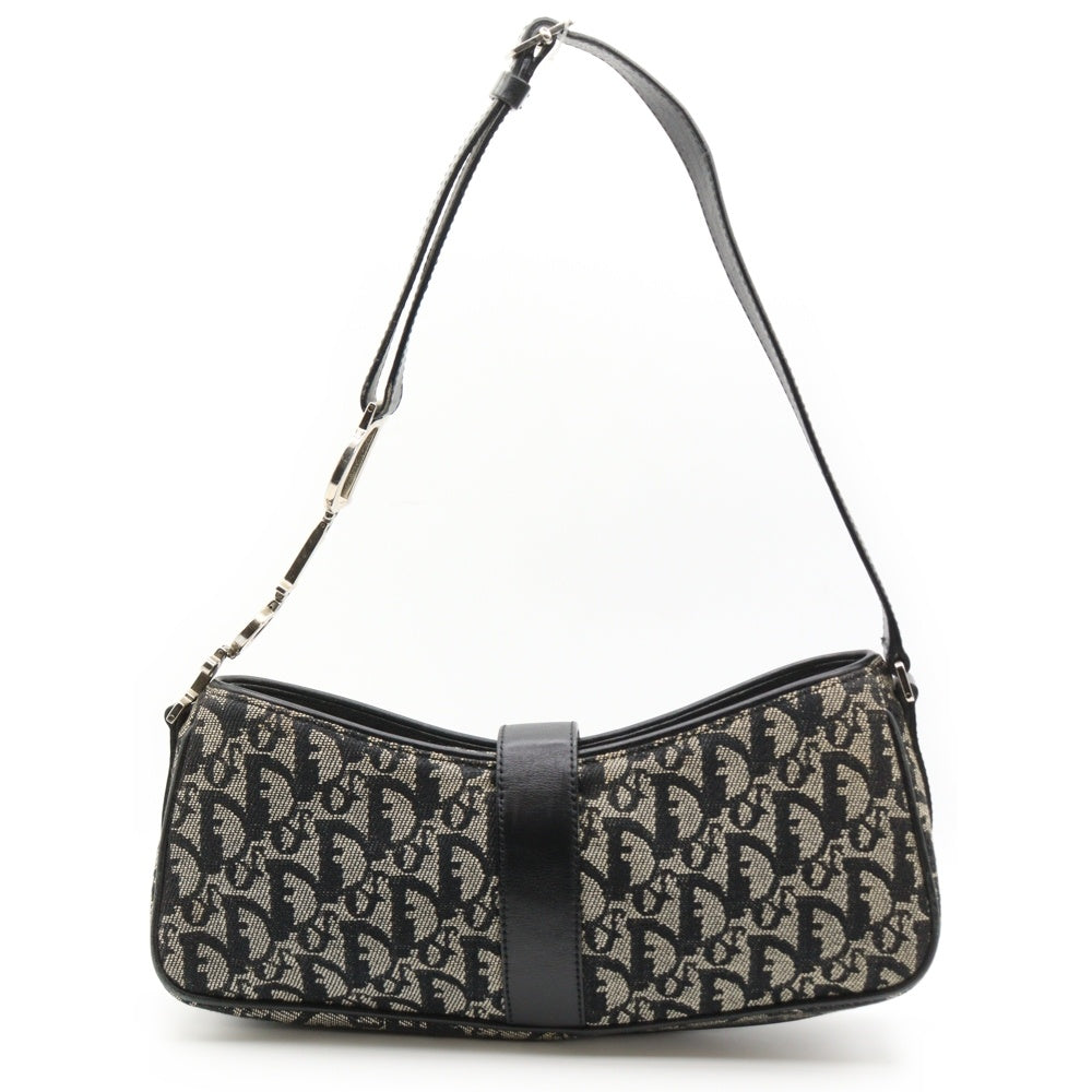 Christian Dior(クリスチャンディオール) トロッター ワンショルダーバック ハンドバッグ グレー レザー×キャンバス シルバー金具