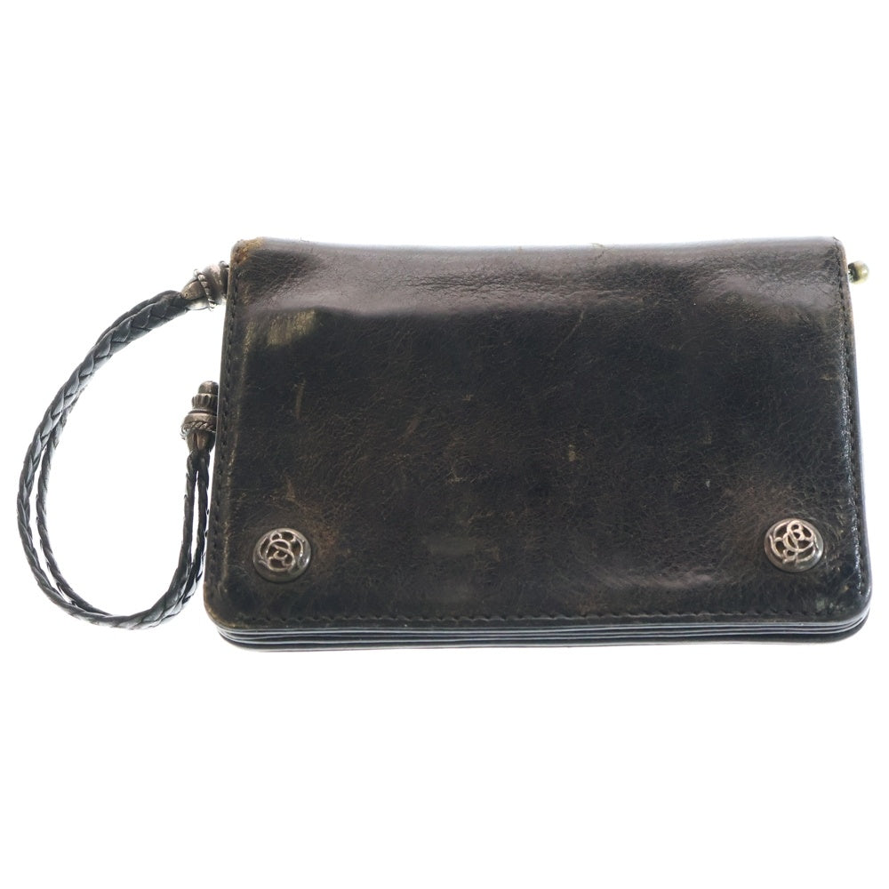 CHROME HEARTS(クロムハーツ) 1ZIP 1ジップウォレット フローラルボタン レザー コンパクトウォレット 二つ折り財布 ブラック/シルバー