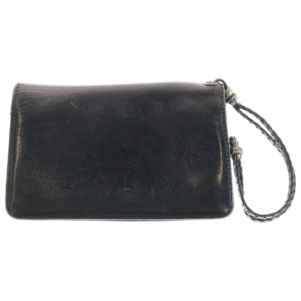 CHROME HEARTS(クロムハーツ) 1ZIP 1ジップウォレット フローラルボタン レザー コンパクトウォレット 二つ折り財布 ブラック/シルバー