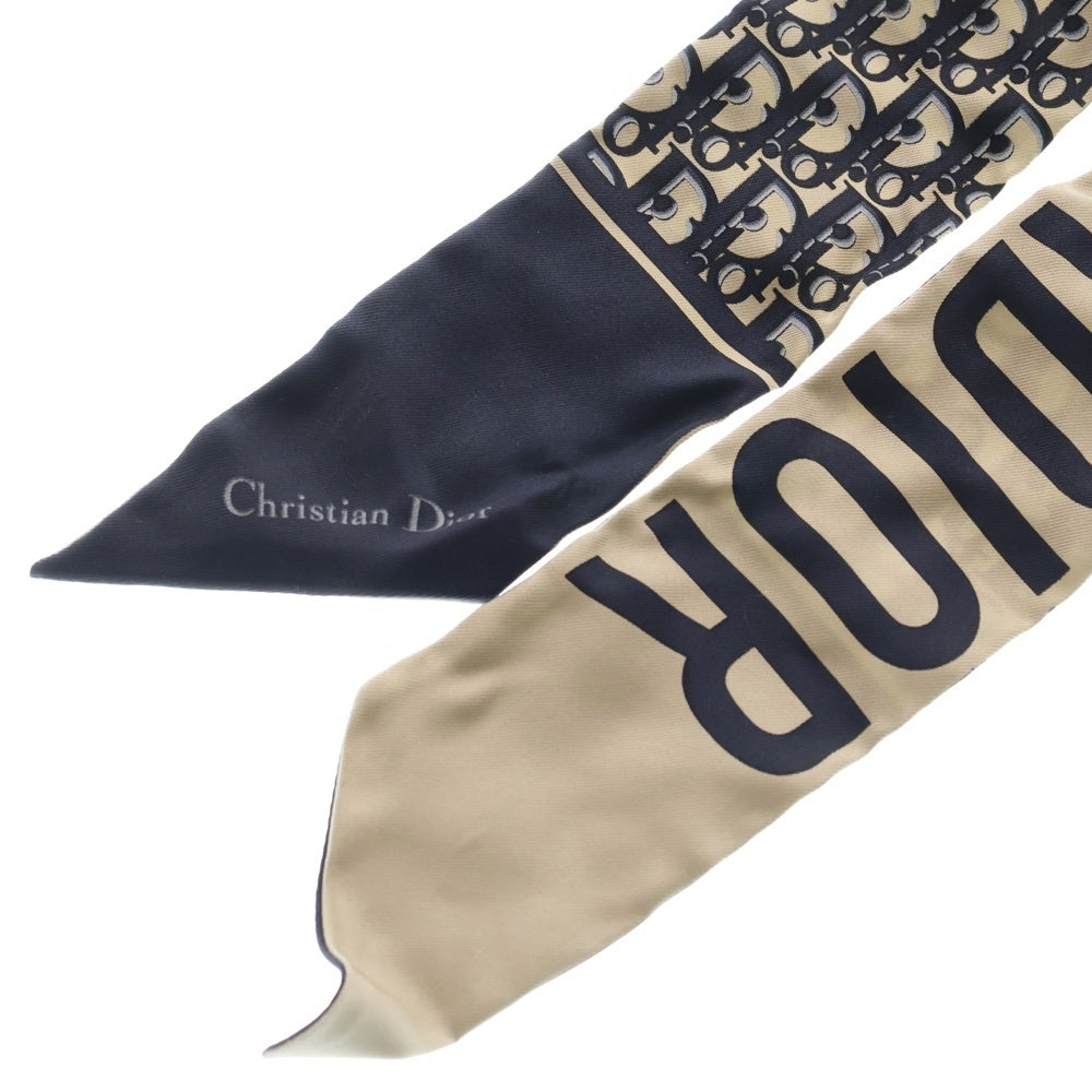 Christian Dior(クリスチャンディオール) ミッツァ スカーフ シルク オブリーク ベージュ×ネイビー