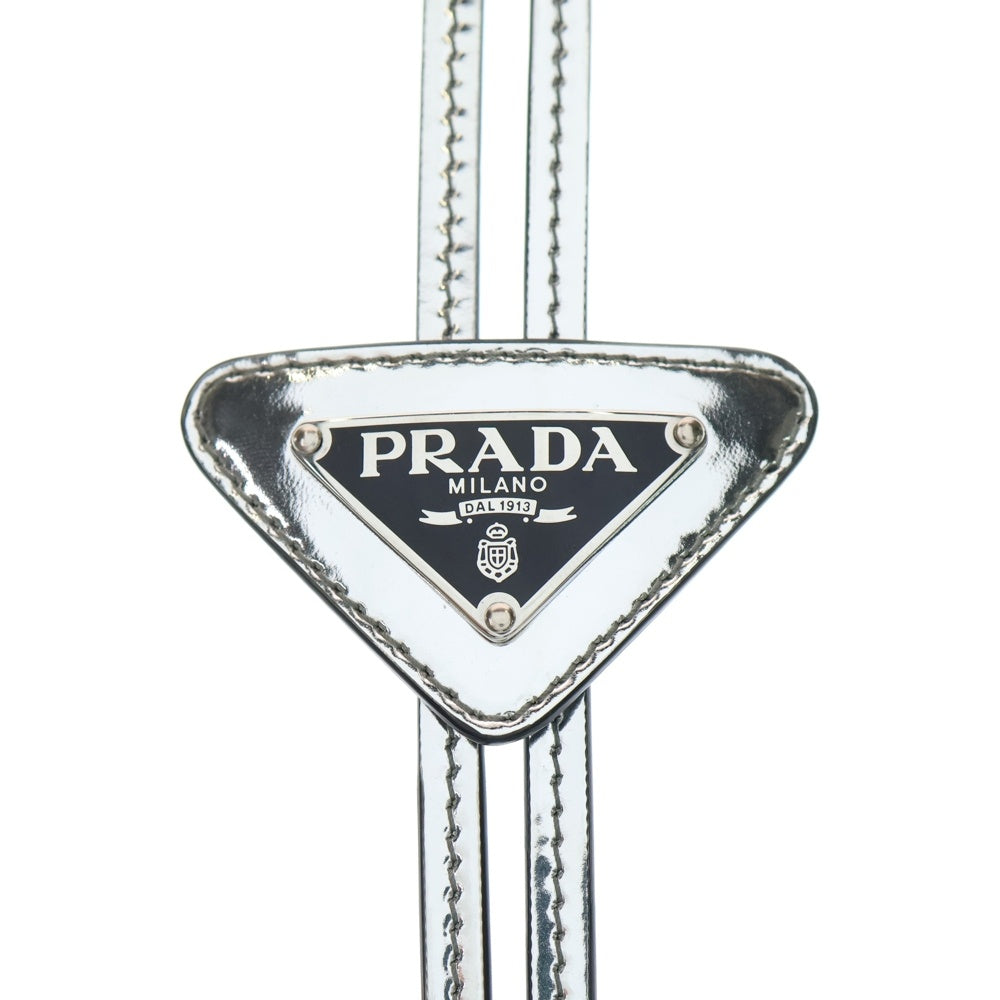 PRADA(プラダ) ブラッシュドレザー トライアングルロゴプレート ループタイ ボロタイ シルバー