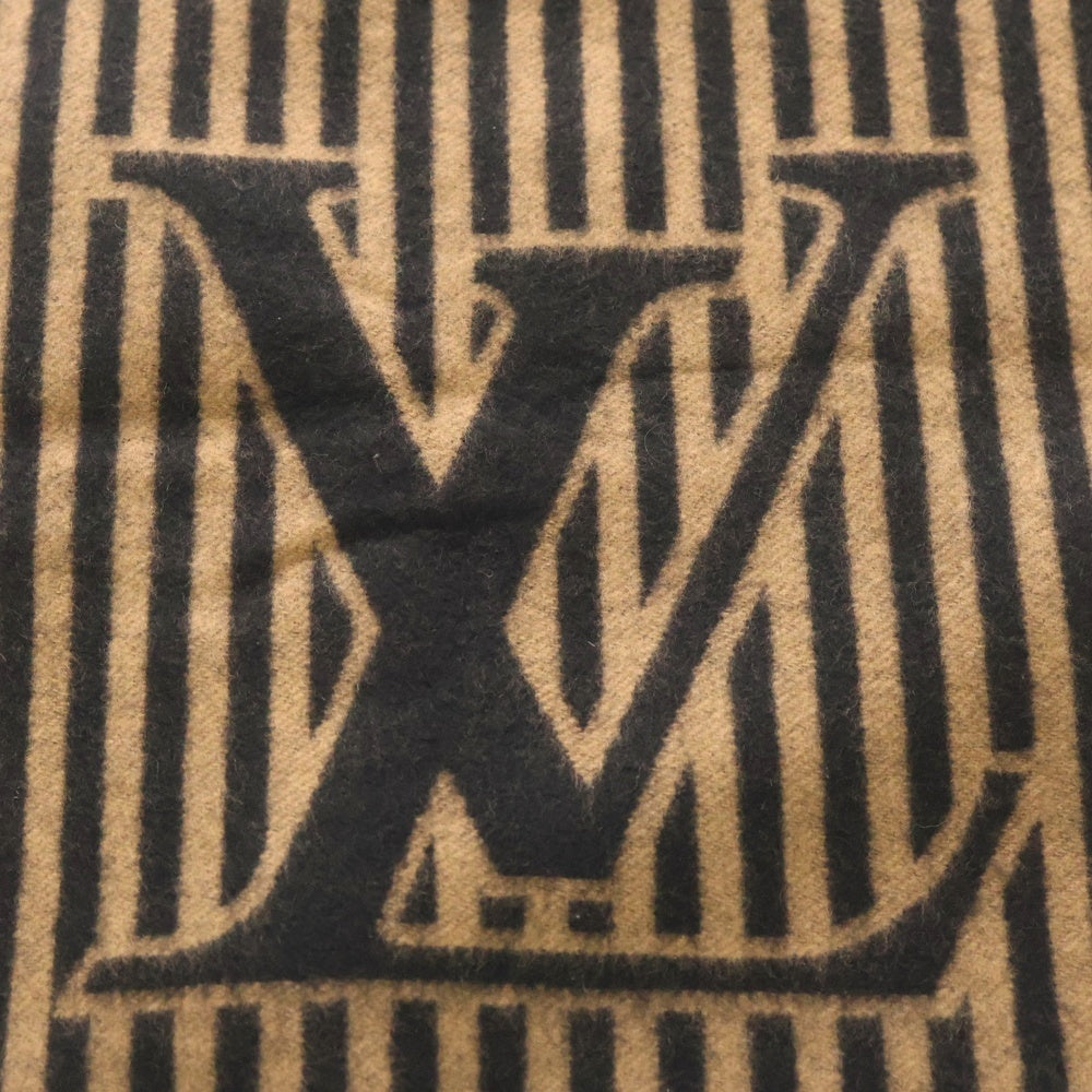 LOUIS VUITTON(ルイヴィトン) エシャルプ LVグラフィカル チェック×ストライプ柄フリンジ付カシミヤマフラー ブラック/ベージュ M00498 レディース