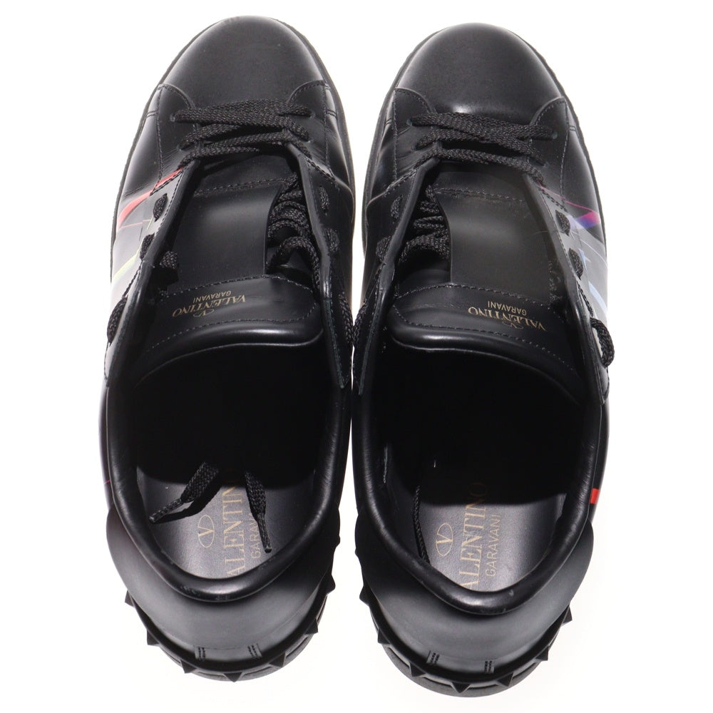 VALENTINO(ヴァレンティノ) ラバー ロックスタッズ レインボーロゴ レザー レースアップ ローカットシューズ スニーカー ブラック TV830Y2