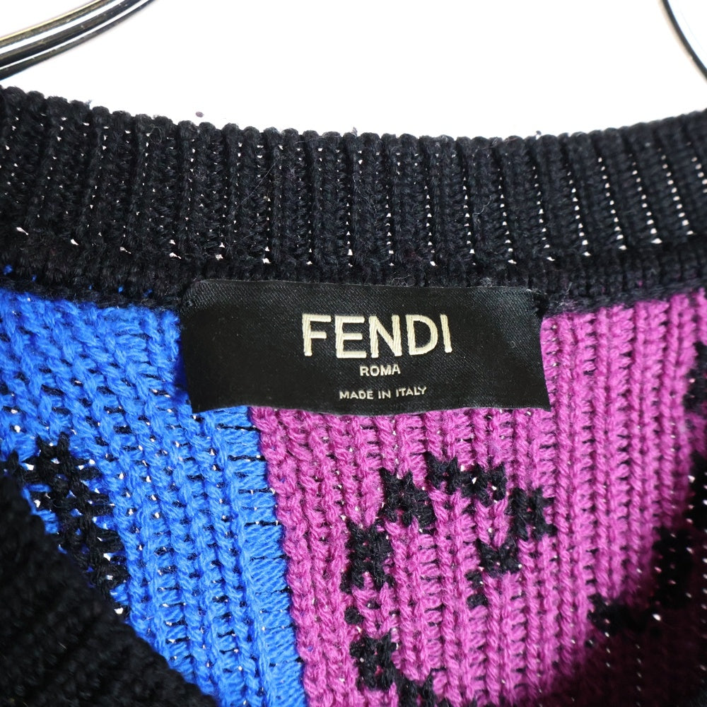 FENDI(フェンディ) 21AW ×Noel Fielding ×ノエルフィールディングコラボ グラフィック総柄プルオーバーニットセーター ブラック FZY463AH3E