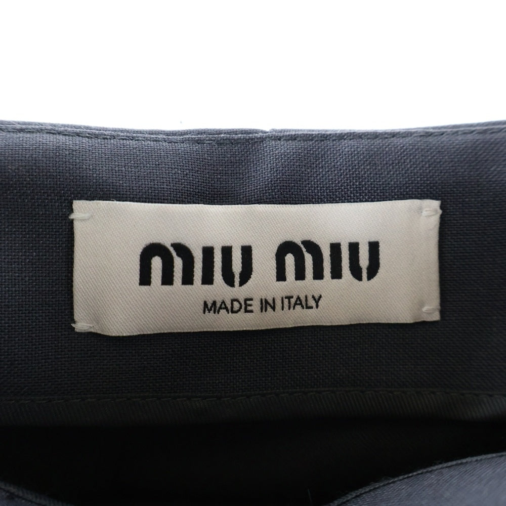 miumiu(ミュウミュウ) ワッペンロゴ バイカラー プリーツ ミディアム フレアスカート グレー/ブラック レディース