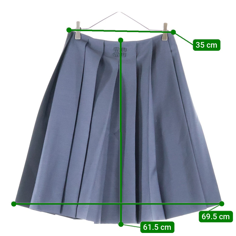 miumiu(ミュウミュウ) ワッペンロゴ バイカラー プリーツ ミディアム フレアスカート グレー/ブラック レディース