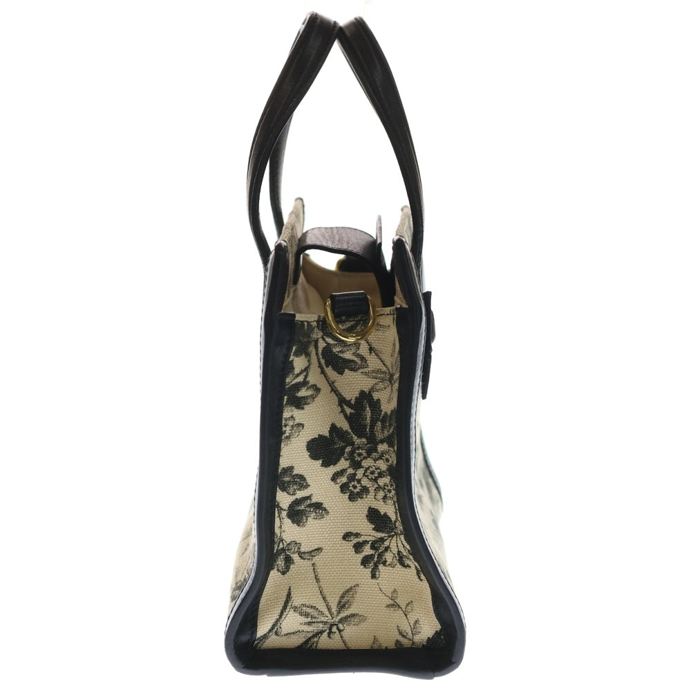 GUCCI(グッチ) GGリボン ハンドバック ミニトートバッグ ブラック×アイボリー レザー×キャンバス 443089 ゴールド金具 レディース