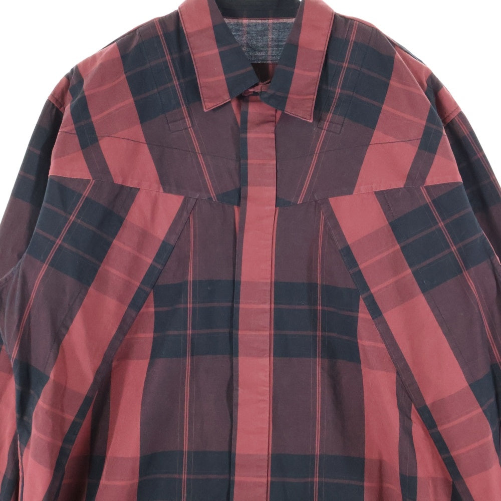 JULIUS(ユリウス) 18SS ANDOM PATTERN HARNESS SHIRT ランダムパターンハーネス付長袖チェックシャツ ブラック/レッド 617SHM1