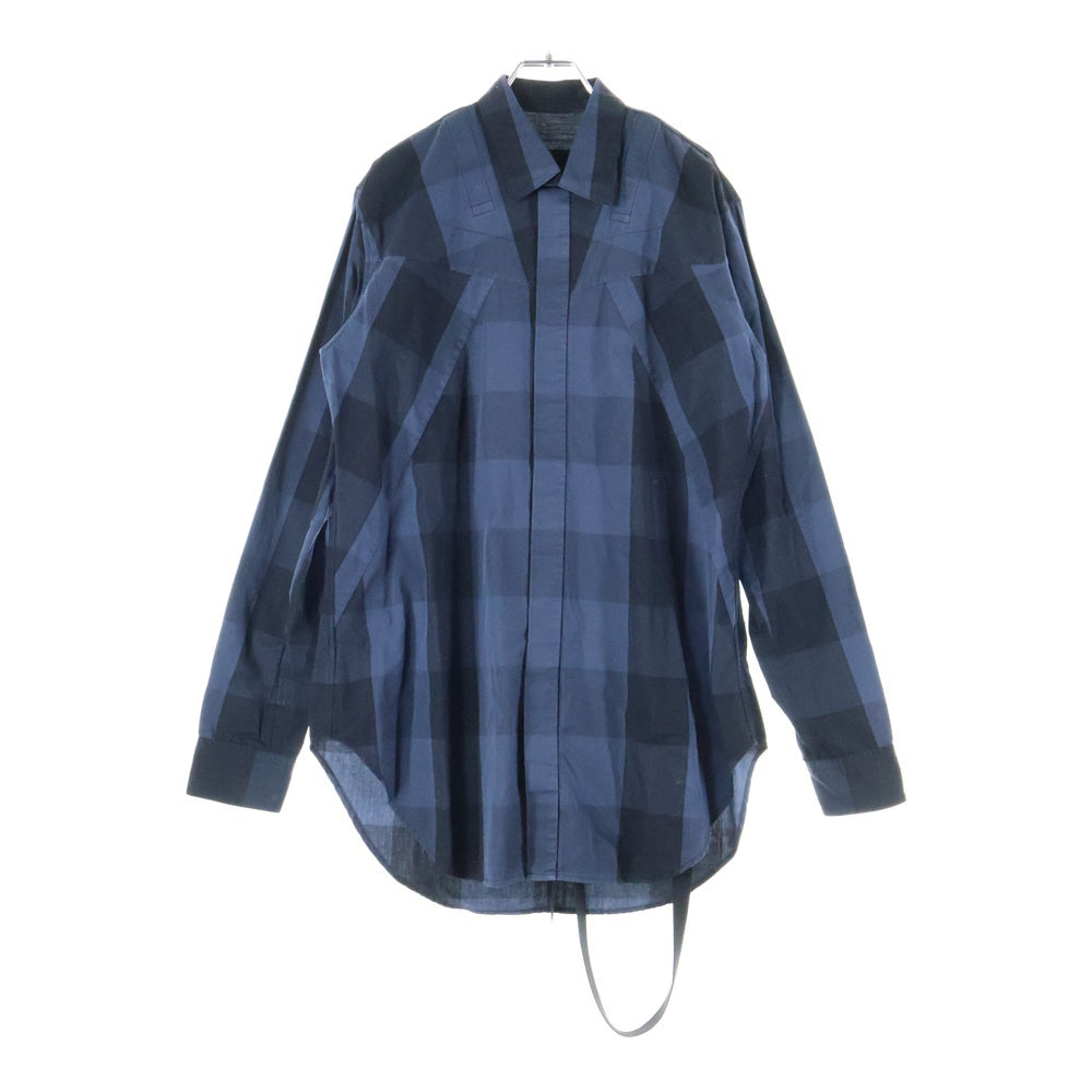 JULIUS(ユリウス) 18SS ANDOM PATTERN HARNESS SHIRT ランダムパターンハーネス付長袖チェックシャツ ブラック/ブルー 617SHM1