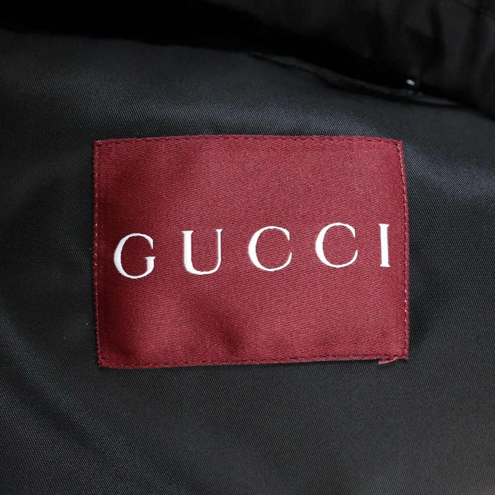 GUCCI(グッチ) 25SS レザー ワッペンロゴ ナイロンツイル レイヤード フーデッド ジップアップ ジャケット ブラック/オレンジ 804964